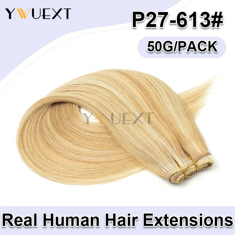 Double Sew in Weft Hair Extensions 12inch-24inch Machine Remy Human Hair Extensions 50g/pack Can Curly Hair Weaves for Women