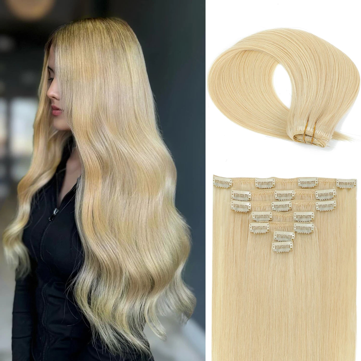 120g Double Drawn Clip in Human Hair Extensions with Thick Ends, Remy Hair Cuticle-Aligned No Tangle, 12+ Month with Proper Care