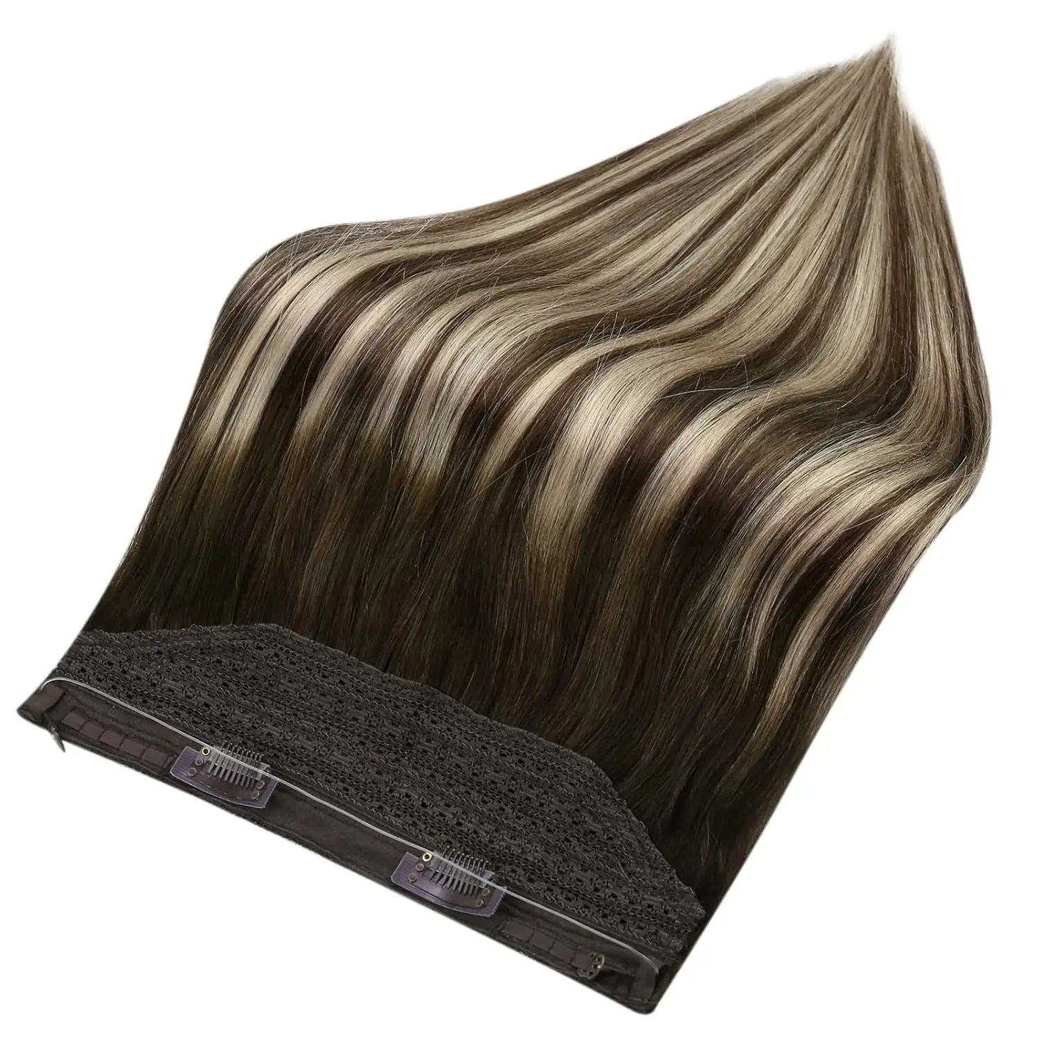 LaaVoo Fish Wire Hair Extensions 100% Real Brazilian Hair Straight Natural 12-20inch balayage Color 70g&80g Wire Hair Extensions