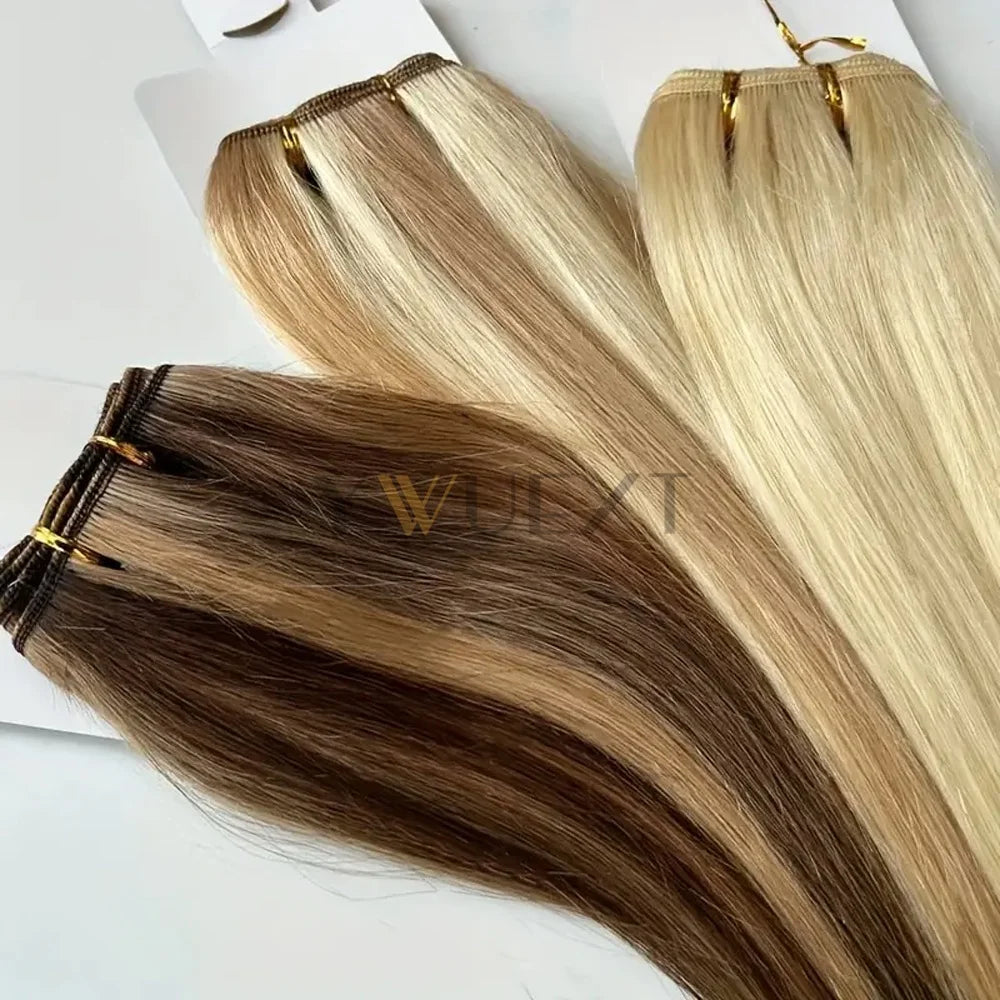 Double Sew in Weft Hair Extensions 12inch-24inch Machine Remy Human Hair Extensions 50g/pack Can Curly Hair Weaves for Women