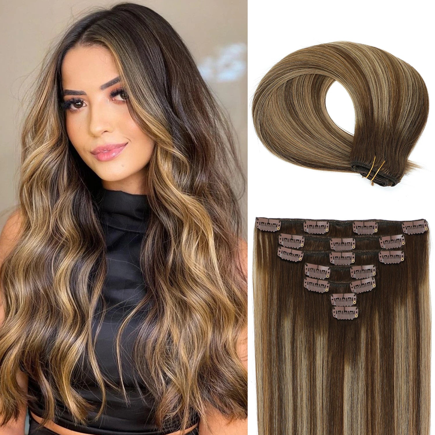 120g Double Drawn Clip in Human Hair Extensions with Thick Ends, Remy Hair Cuticle-Aligned No Tangle, 12+ Month with Proper Care