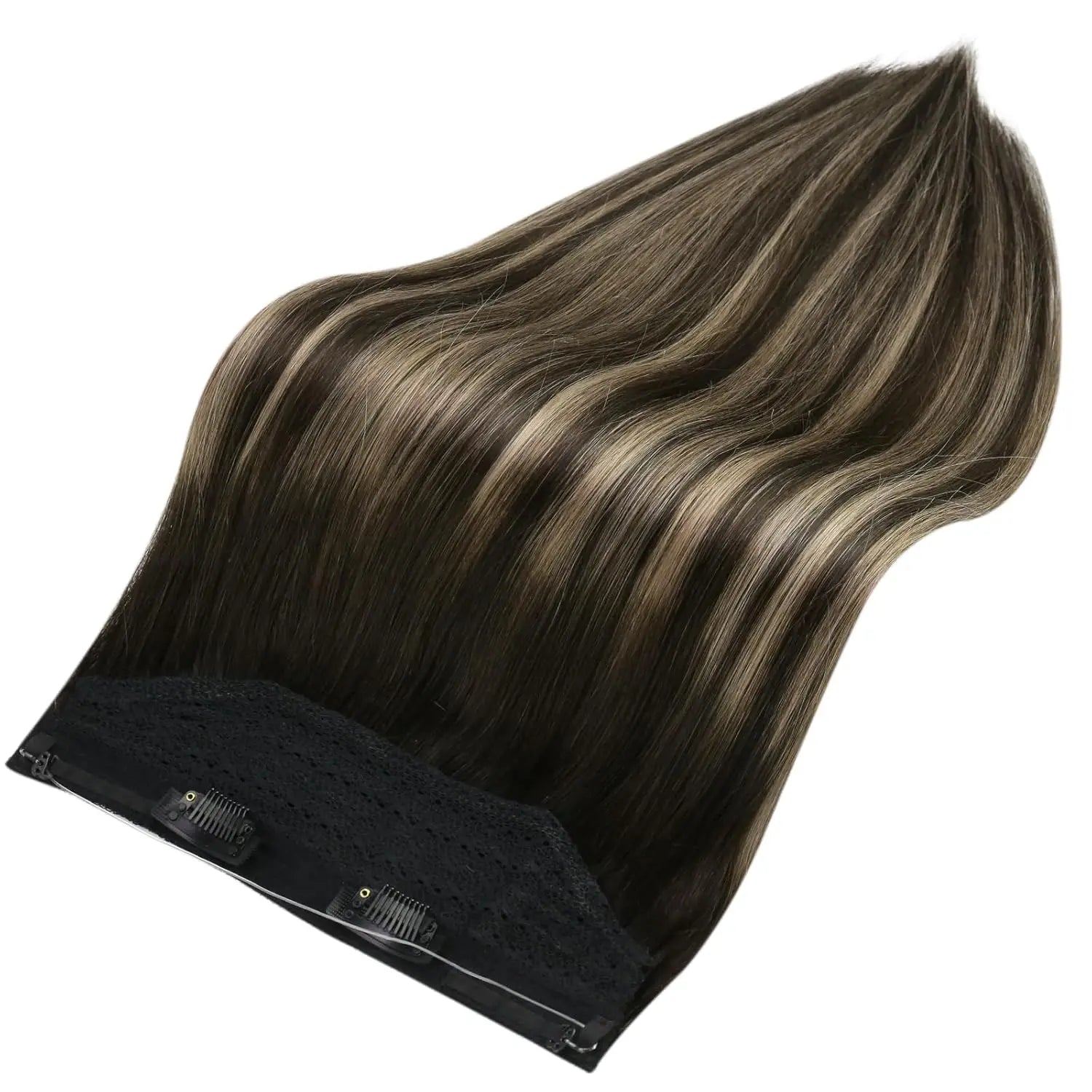 LaaVoo Fish Wire Hair Extensions 100% Real Brazilian Hair Straight Natural 12-20inch balayage Color 70g&80g Wire Hair Extensions