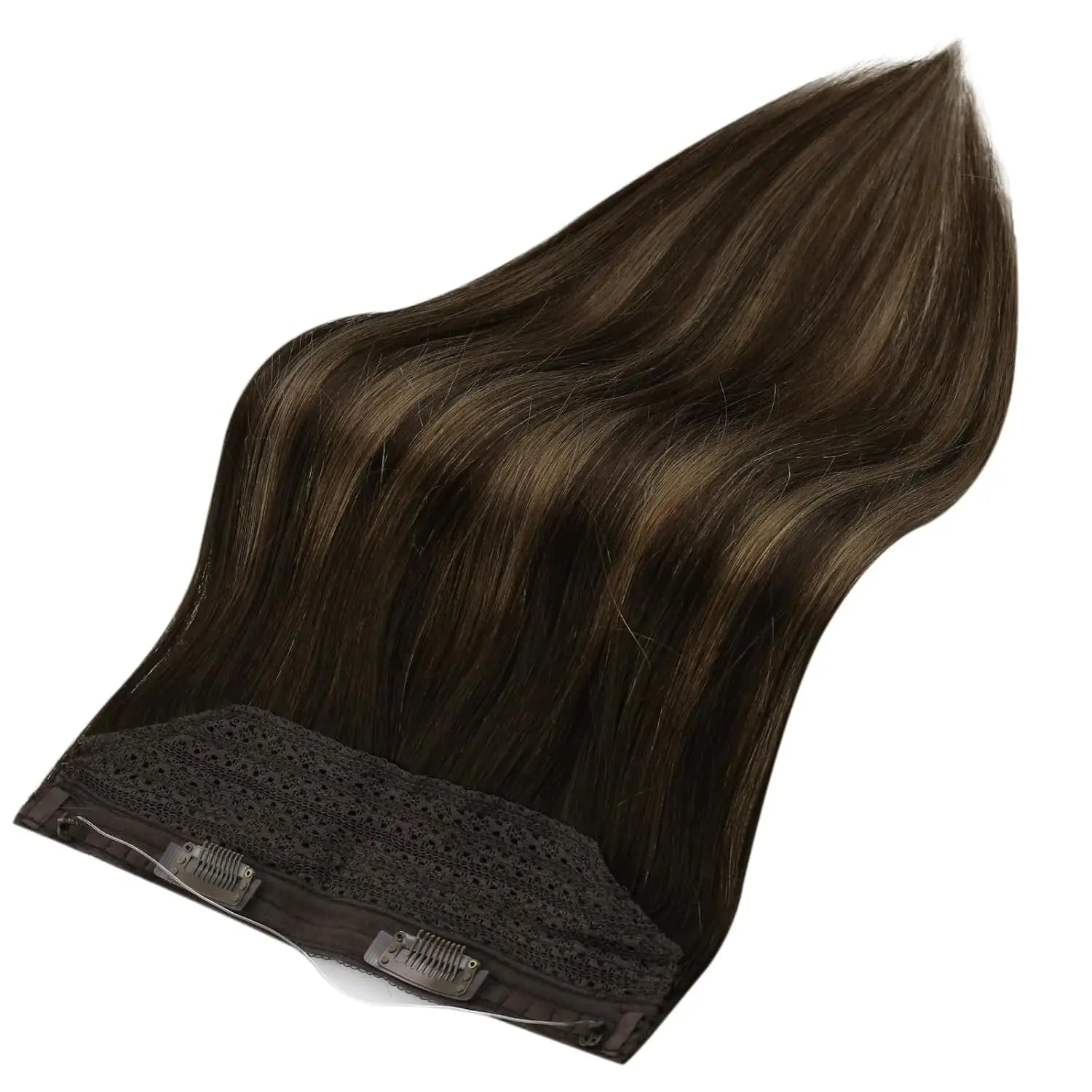 LaaVoo Fish Wire Hair Extensions 100% Real Brazilian Hair Straight Natural 12-20inch balayage Color 70g&80g Wire Hair Extensions