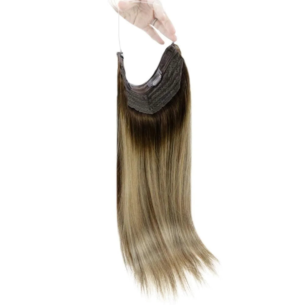 LaaVoo Fish Wire Hair Extensions 100% Real Brazilian Hair Straight Natural 12-20inch balayage Color 70g&80g Wire Hair Extensions