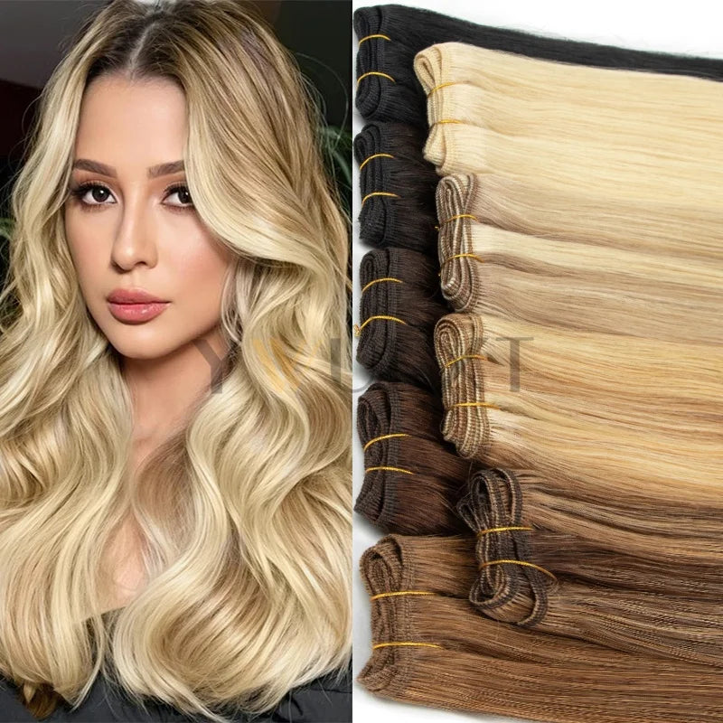 Double Sew in Weft Hair Extensions 12inch-24inch Machine Remy Human Hair Extensions 50g/pack Can Curly Hair Weaves for Women