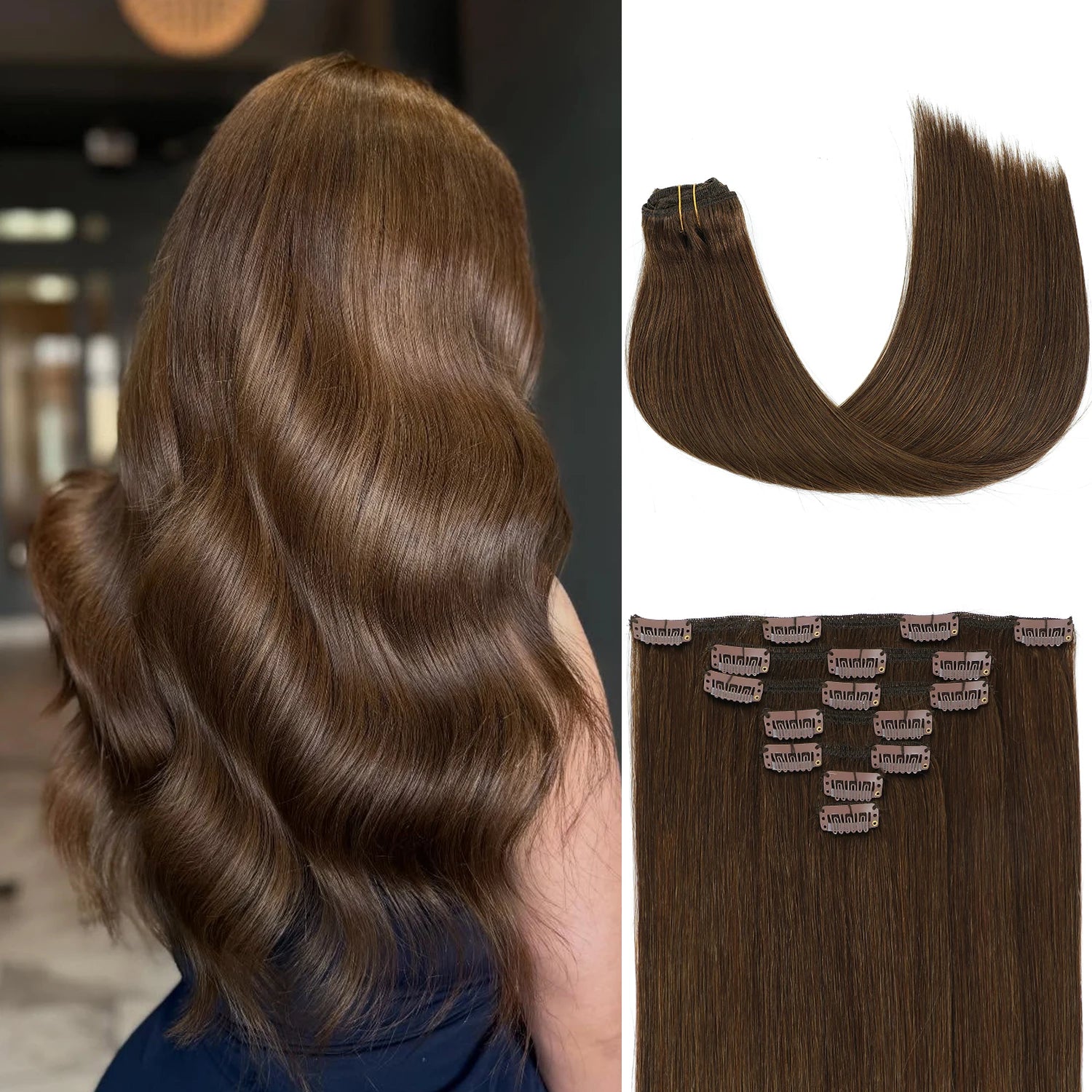 120g Double Drawn Clip in Human Hair Extensions with Thick Ends, Remy Hair Cuticle-Aligned No Tangle, 12+ Month with Proper Care