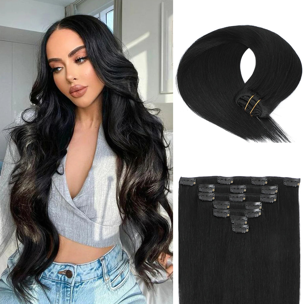 120g Double Drawn Clip in Human Hair Extensions with Thick Ends, Remy Hair Cuticle-Aligned No Tangle, 12+ Month with Proper Care