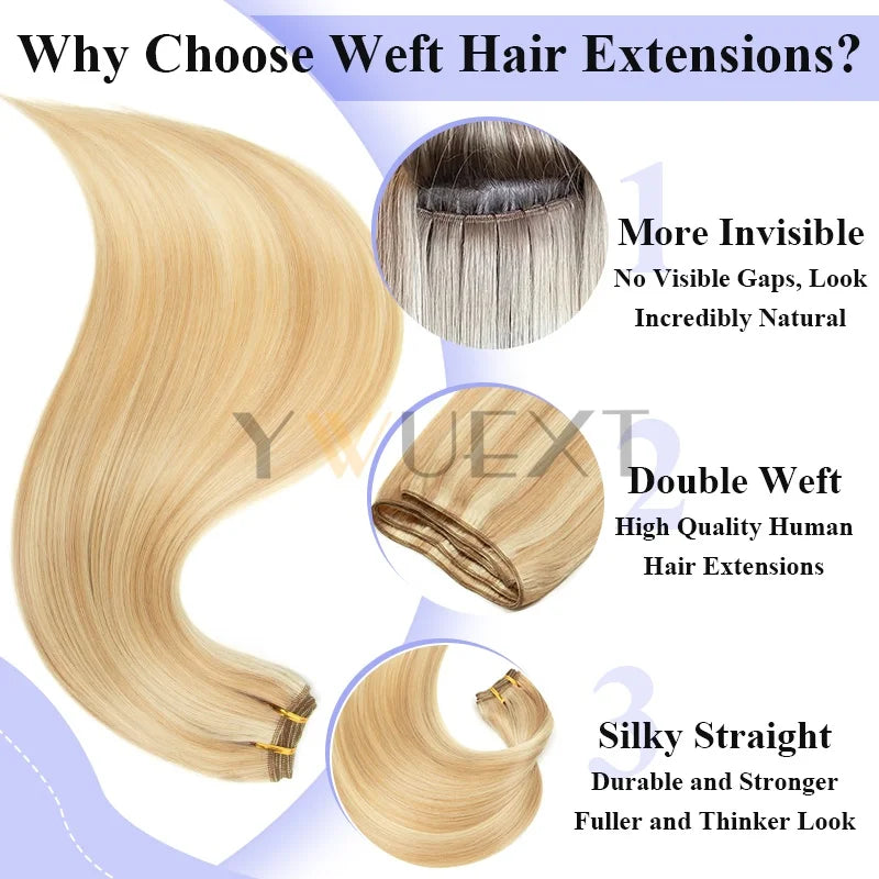 Double Sew in Weft Hair Extensions 12inch-24inch Machine Remy Human Hair Extensions 50g/pack Can Curly Hair Weaves for Women