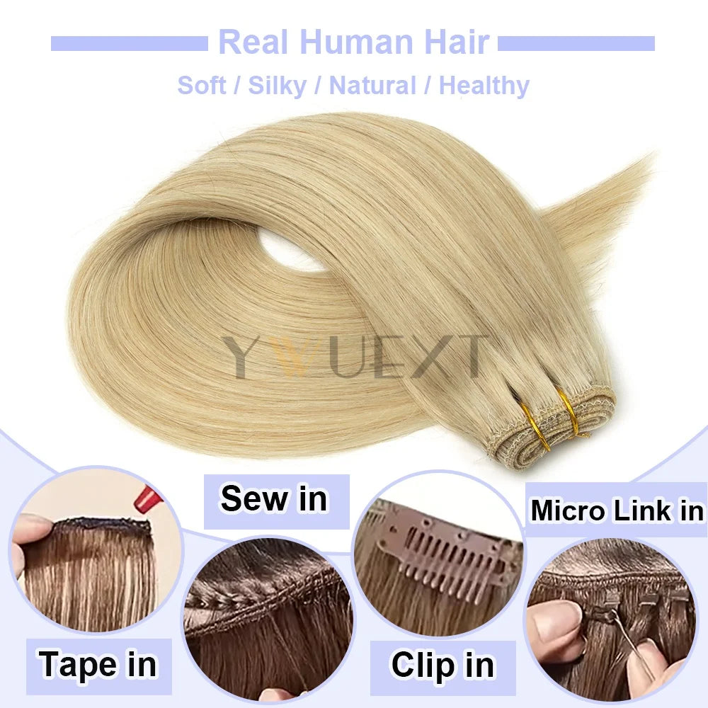 Double Sew in Weft Hair Extensions 12inch-24inch Machine Remy Human Hair Extensions 50g/pack Can Curly Hair Weaves for Women