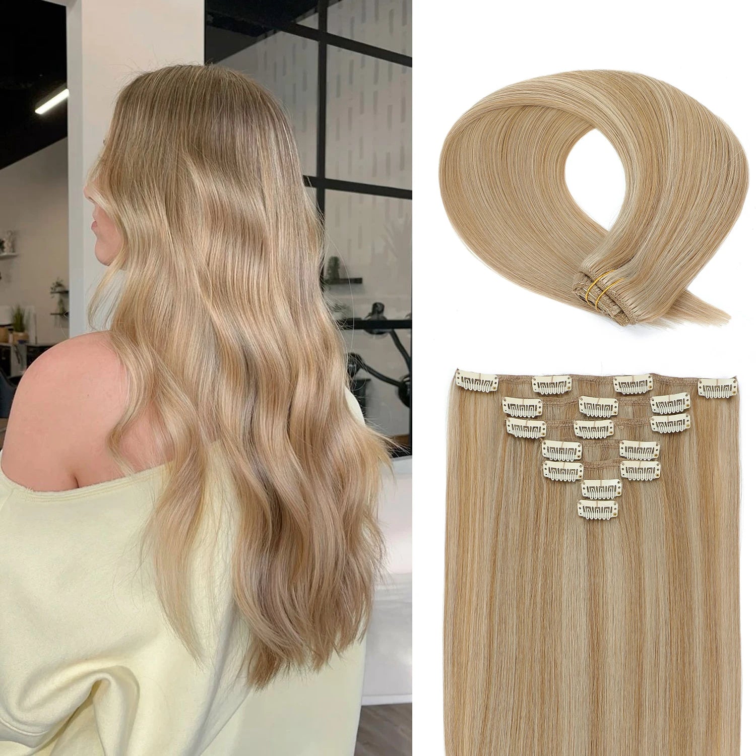 120g Double Drawn Clip in Human Hair Extensions with Thick Ends, Remy Hair Cuticle-Aligned No Tangle, 12+ Month with Proper Care