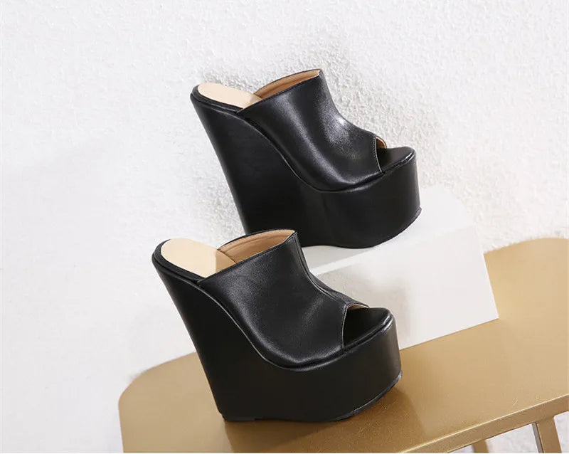 Eilyken 2026 New Fashion Peep Toe Platform Wedge Woman Slippers Summer Shoes Designer Super High Heels Sandals Size 35-42