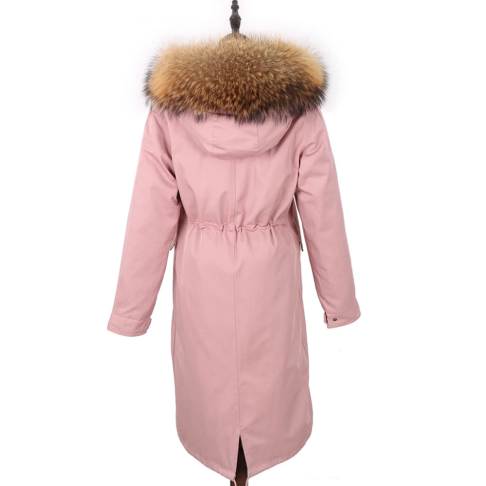 Detachable X-long Parka Waterproof Winter Jacket Women Natural Raccoon Fur Hood Rabbit Fur Liner Real Fur Coat  Streetwea
