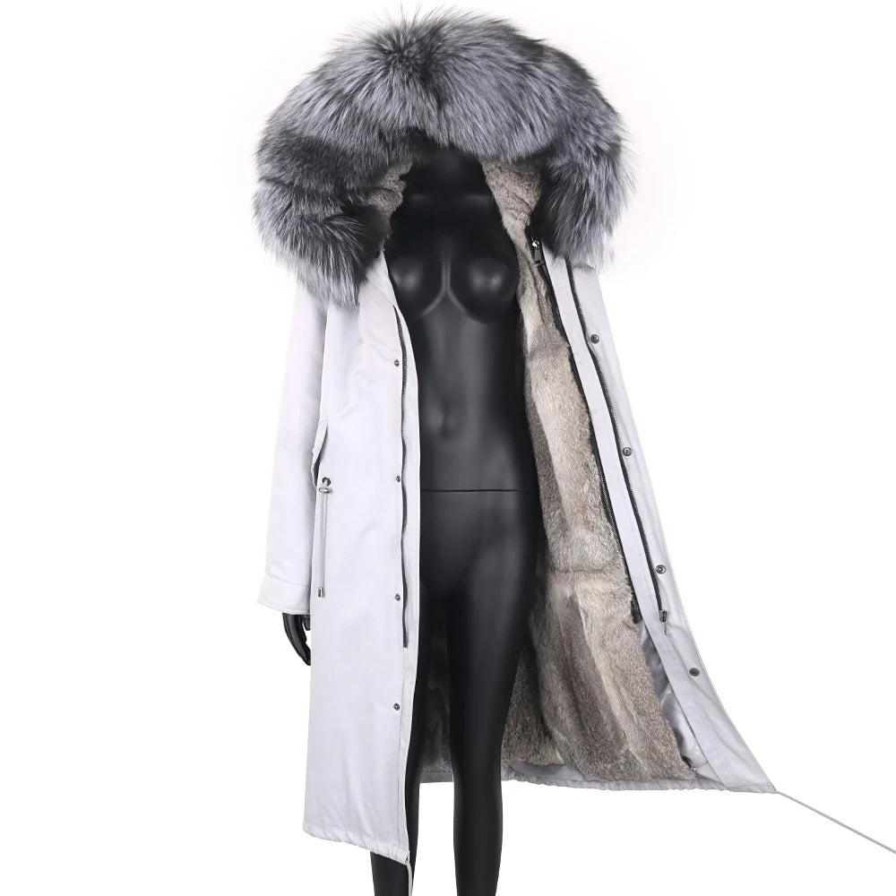 Detachable X-long Parka Waterproof Winter Jacket Women Natural Raccoon Fur Hood Rabbit Fur Liner Real Fur Coat  Streetwea