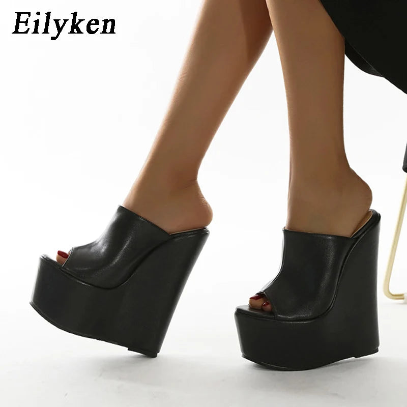 Eilyken 2026 New Fashion Peep Toe Platform Wedge Woman Slippers Summer Shoes Designer Super High Heels Sandals Size 35-42