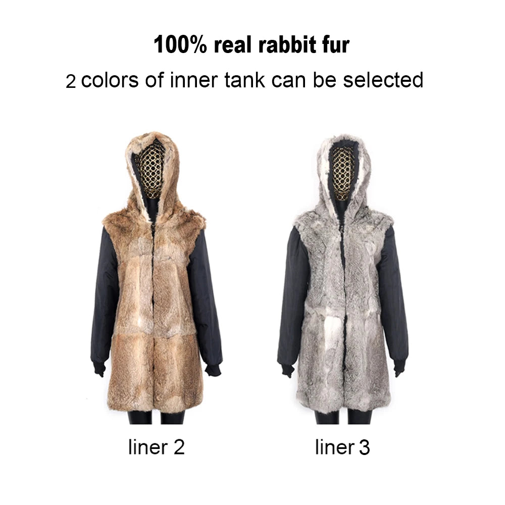 2024 Real Fur Coat Natural Real Fox Fur Collar Warm Big Fur Outerwear Detachable Female Long Parka Women Fashion Winter Jacket