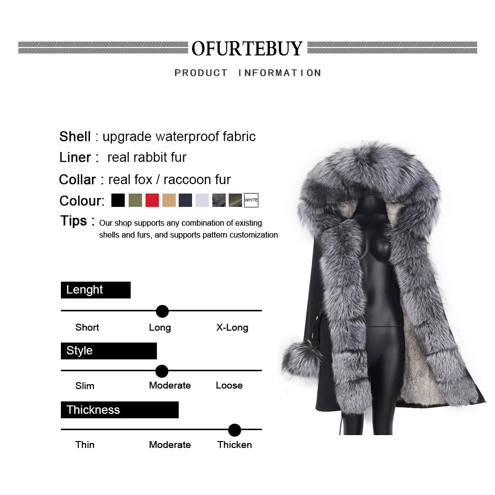 2024 Real Fur Coat Natural Real Fox Fur Collar Warm Big Fur Outerwear Detachable Female Long Parka Women Fashion Winter Jacket