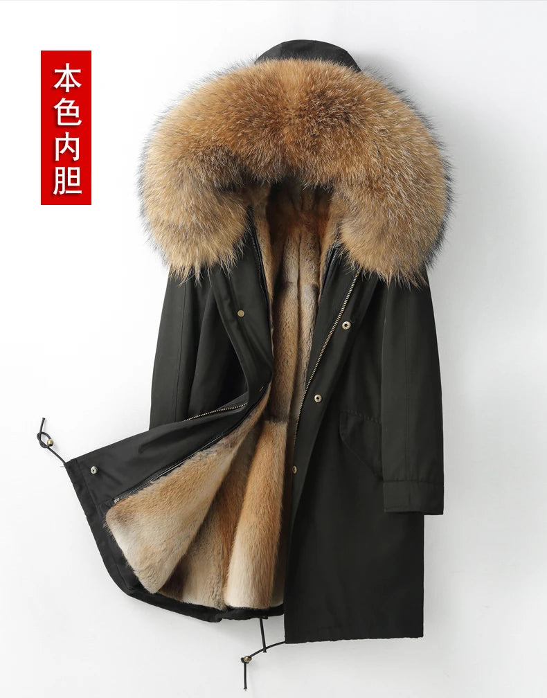 Detachable X-long Parka Waterproof Winter Jacket Women Natural Raccoon Fur Hood Rabbit Fur Liner Real Fur Coat  Streetwea