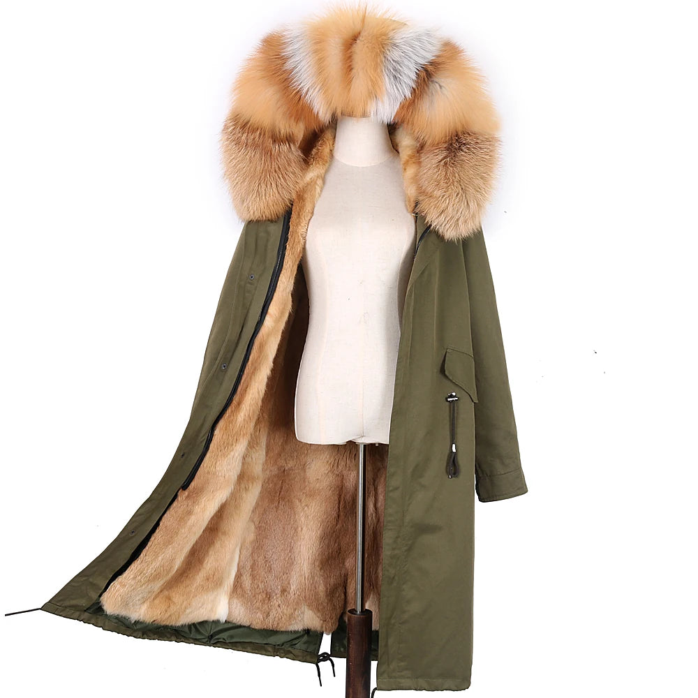 Detachable X-long Parka Waterproof Winter Jacket Women Natural Raccoon Fur Hood Rabbit Fur Liner Real Fur Coat  Streetwea