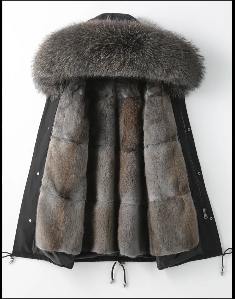 Detachable X-long Parka Waterproof Winter Jacket Women Natural Raccoon Fur Hood Rabbit Fur Liner Real Fur Coat  Streetwea