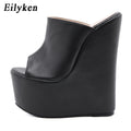 Eilyken 2026 New Fashion Peep Toe Platform Wedge Woman Slippers Summer Shoes Designer Super High Heels Sandals Size 35-42