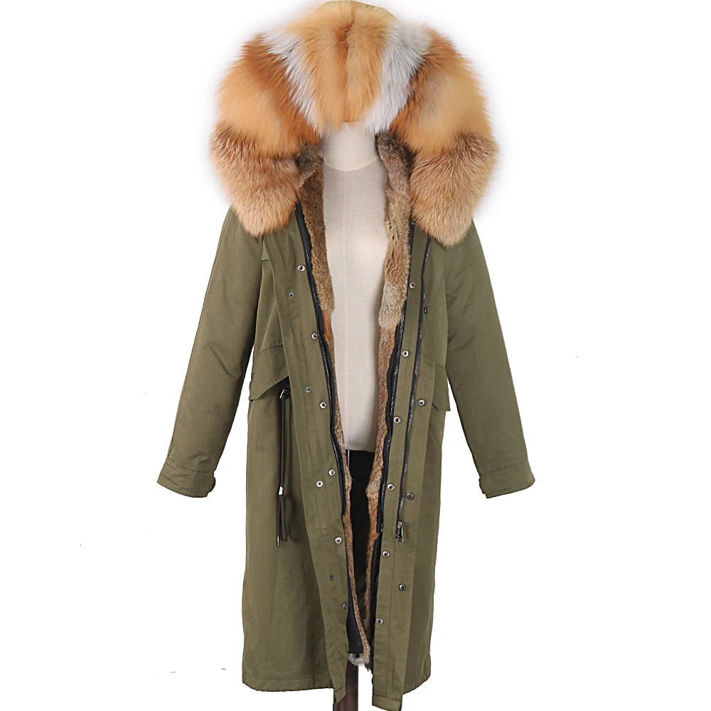 Detachable X-long Parka Waterproof Winter Jacket Women Natural Raccoon Fur Hood Rabbit Fur Liner Real Fur Coat  Streetwea