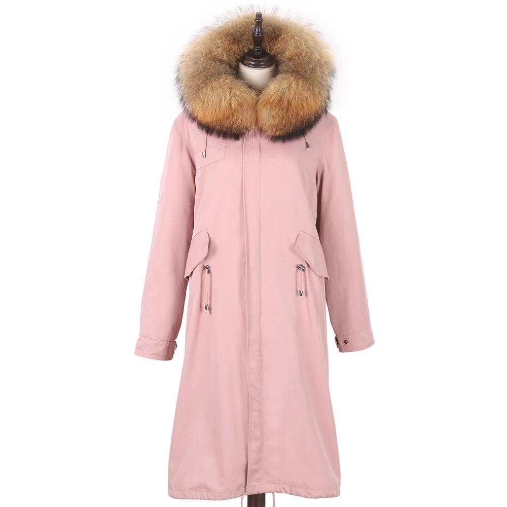 Detachable X-long Parka Waterproof Winter Jacket Women Natural Raccoon Fur Hood Rabbit Fur Liner Real Fur Coat  Streetwea