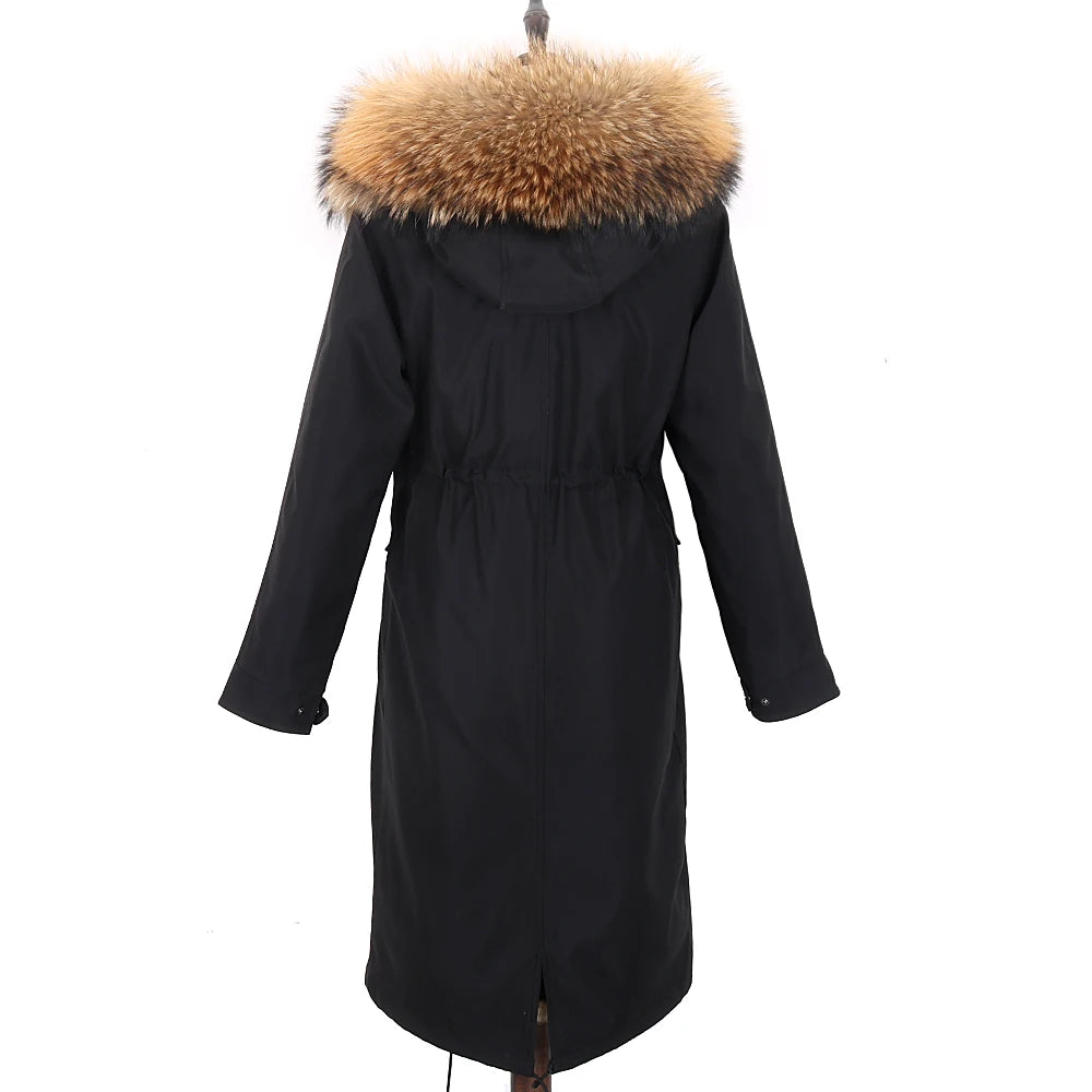 Detachable X-long Parka Waterproof Winter Jacket Women Natural Raccoon Fur Hood Rabbit Fur Liner Real Fur Coat  Streetwea