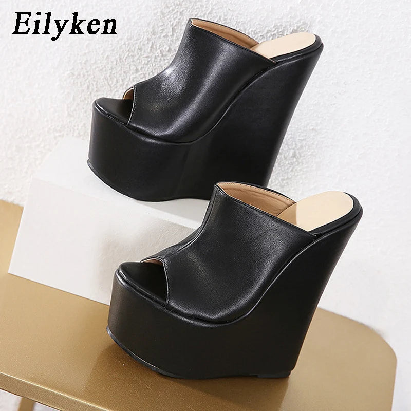 Eilyken 2026 New Fashion Peep Toe Platform Wedge Woman Slippers Summer Shoes Designer Super High Heels Sandals Size 35-42