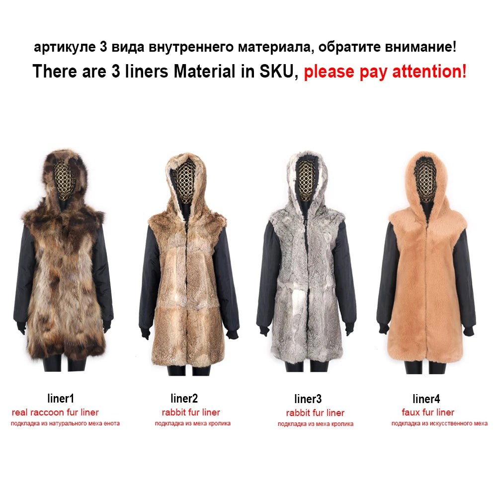2024 Real Fur Coat Natural Real Fox Fur Collar Warm Big Fur Outerwear Detachable Female Long Parka Women Fashion Winter Jacket