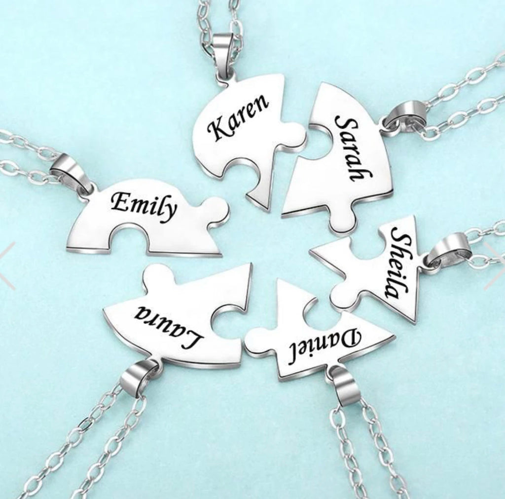MaiLun Custom Names Puzzled Heart Pendant Necklace Engraved Names Puzzled Hearts Pendant- send names via chat