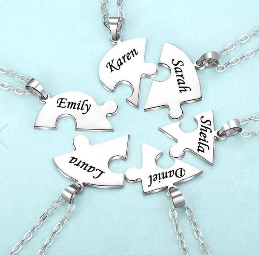 MaiLun Custom Names Puzzled Heart Pendant Necklace Engraved Names Puzzled Hearts Pendant- send names via chat
