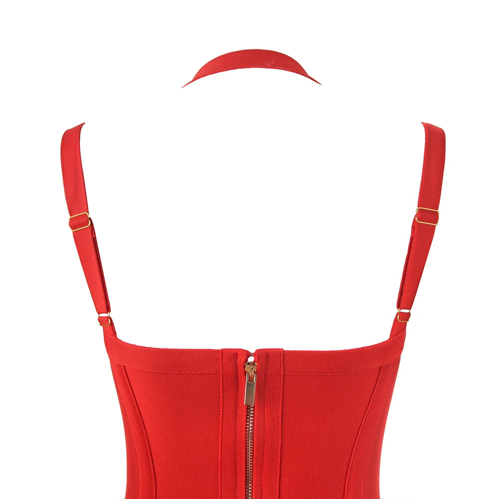 Free Shipping Women Summer Style Sexy V Neck Backless Black Red Bandage Dress 2022 Designer Fashion Evening Party Dress Vestido