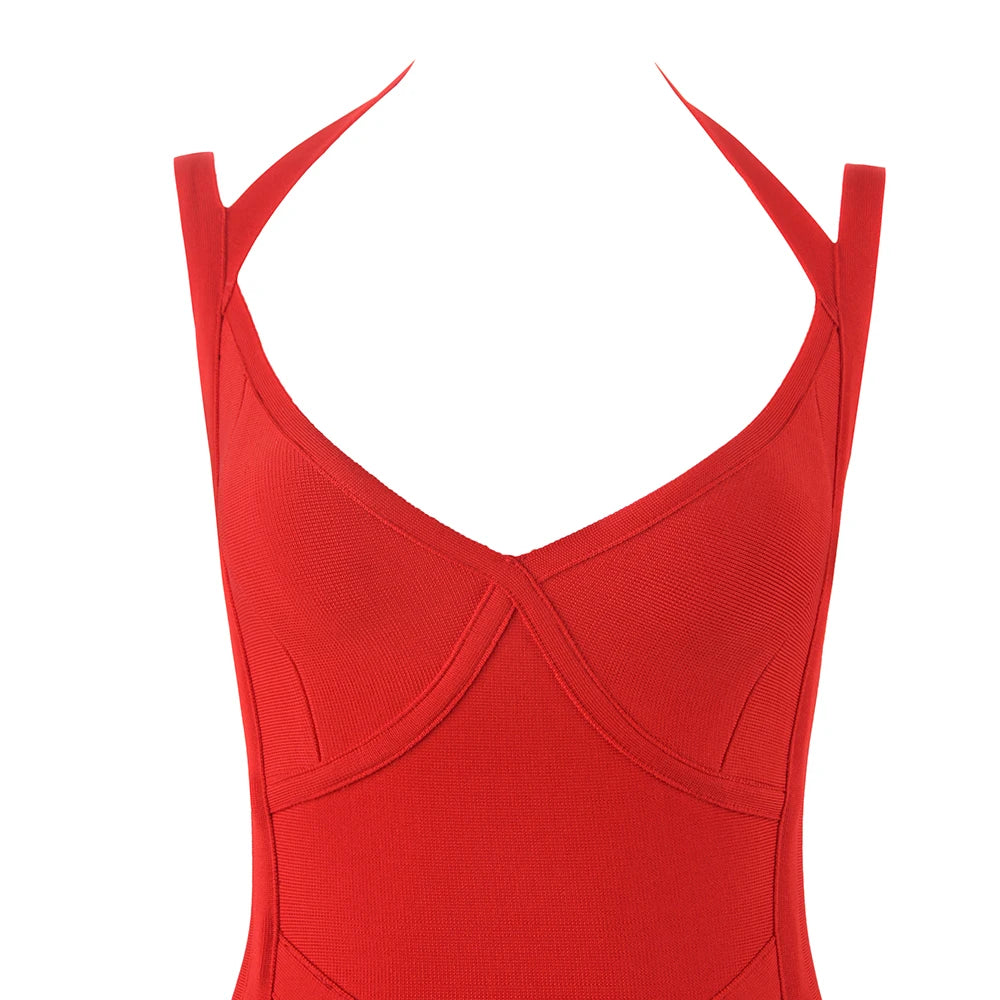 Free Shipping Women Summer Style Sexy V Neck Backless Black Red Bandage Dress 2022 Designer Fashion Evening Party Dress Vestido