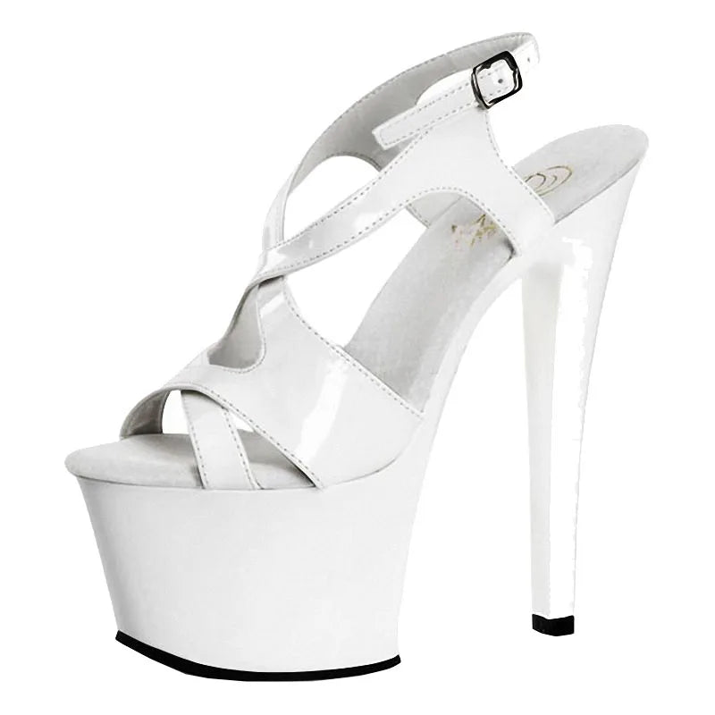 Black Thin Heel 17 cm Platform Sexy High-heeled Sandals Model Show Fashion Summer High-heeled Shoes Pole Dance Large Sandals