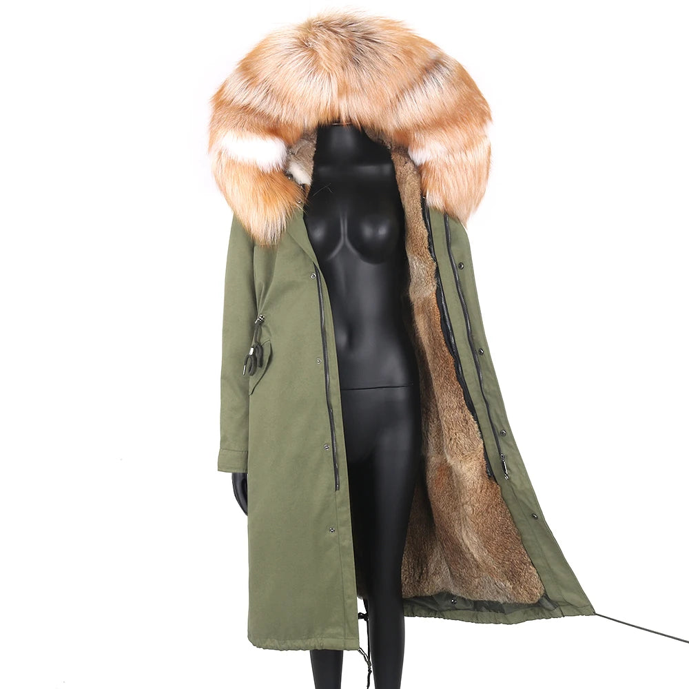 Detachable X-long Parka Waterproof Winter Jacket Women Natural Raccoon Fur Hood Rabbit Fur Liner Real Fur Coat  Streetwea