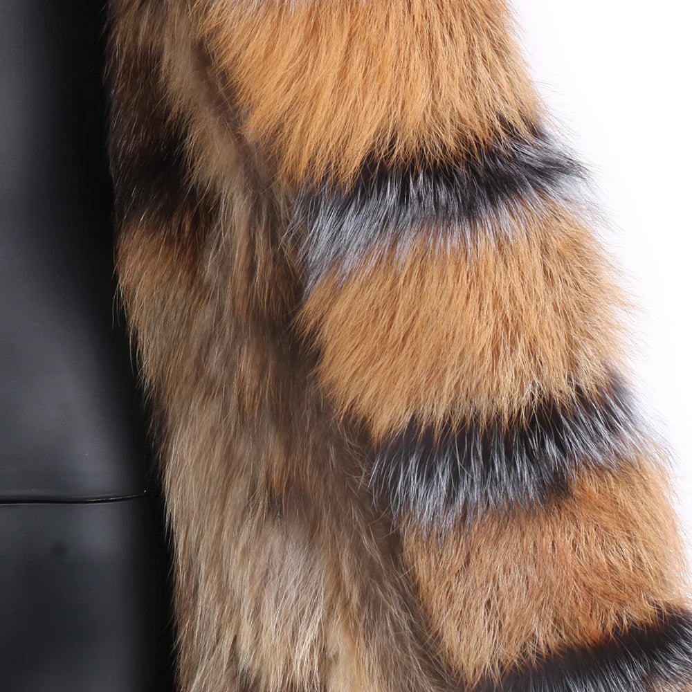2024 Real Fur Coat Natural Real Fox Fur Collar Warm Big Fur Outerwear Detachable Female Long Parka Women Fashion Winter Jacket