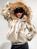 New  Real genuine natural rabbit fur coat with raccoon fur hood women's fashion jacket outwear custom any size
