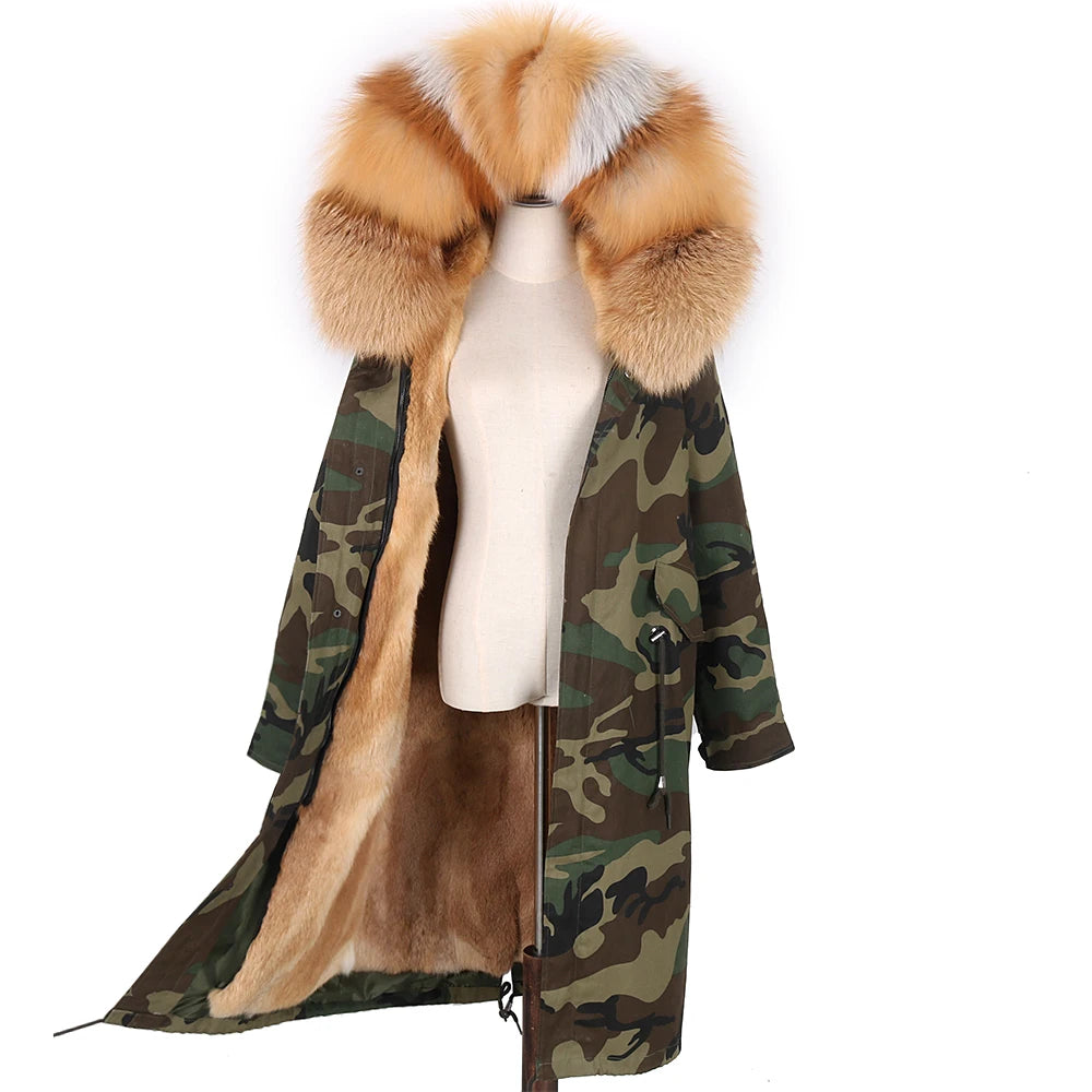 Detachable X-long Parka Waterproof Winter Jacket Women Natural Raccoon Fur Hood Rabbit Fur Liner Real Fur Coat  Streetwea