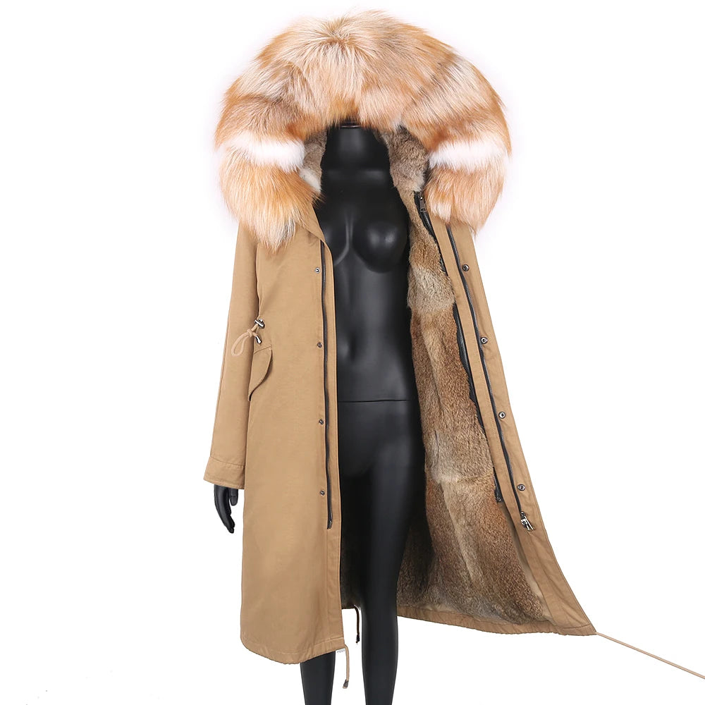 Detachable X-long Parka Waterproof Winter Jacket Women Natural Raccoon Fur Hood Rabbit Fur Liner Real Fur Coat  Streetwea