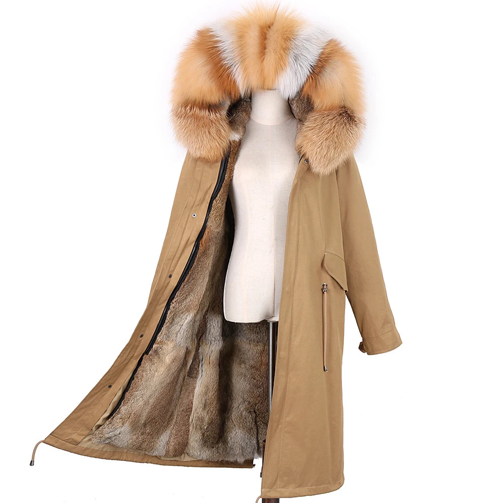 Detachable X-long Parka Waterproof Winter Jacket Women Natural Raccoon Fur Hood Rabbit Fur Liner Real Fur Coat  Streetwea