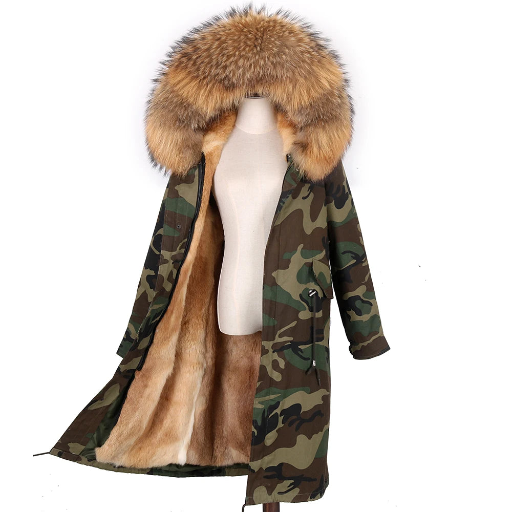 Detachable X-long Parka Waterproof Winter Jacket Women Natural Raccoon Fur Hood Rabbit Fur Liner Real Fur Coat  Streetwea