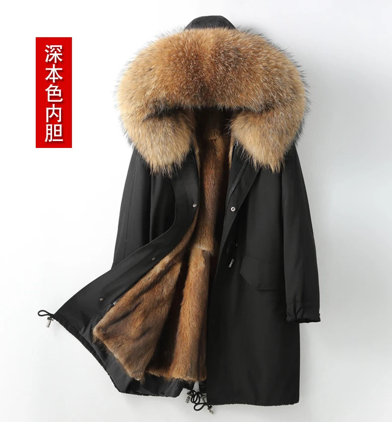 Detachable X-long Parka Waterproof Winter Jacket Women Natural Raccoon Fur Hood Rabbit Fur Liner Real Fur Coat  Streetwea