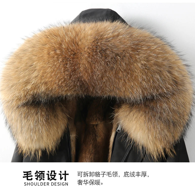 Detachable X-long Parka Waterproof Winter Jacket Women Natural Raccoon Fur Hood Rabbit Fur Liner Real Fur Coat  Streetwea