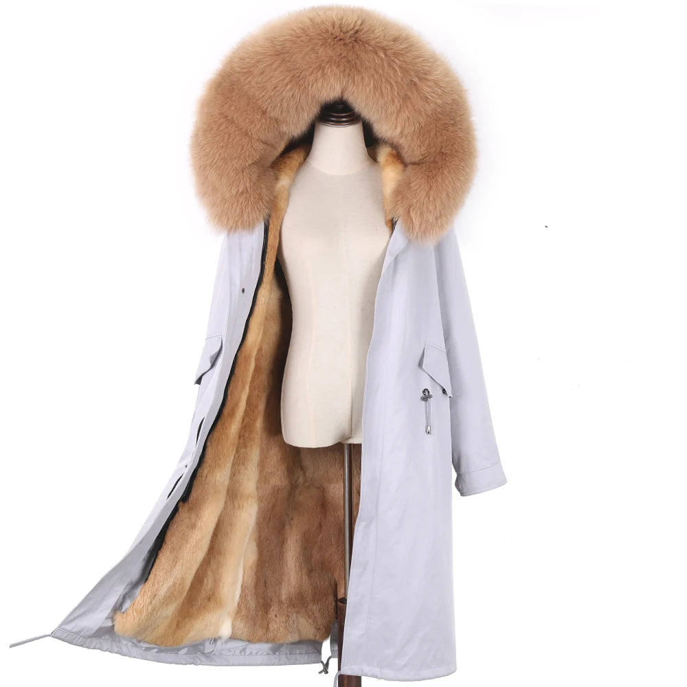 Detachable X-long Parka Waterproof Winter Jacket Women Natural Raccoon Fur Hood Rabbit Fur Liner Real Fur Coat  Streetwea