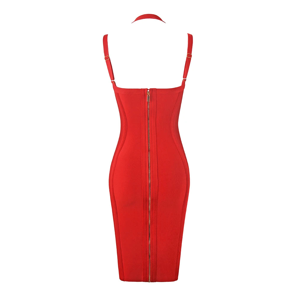 Free Shipping Women Summer Style Sexy V Neck Backless Black Red Bandage Dress 2022 Designer Fashion Evening Party Dress Vestido