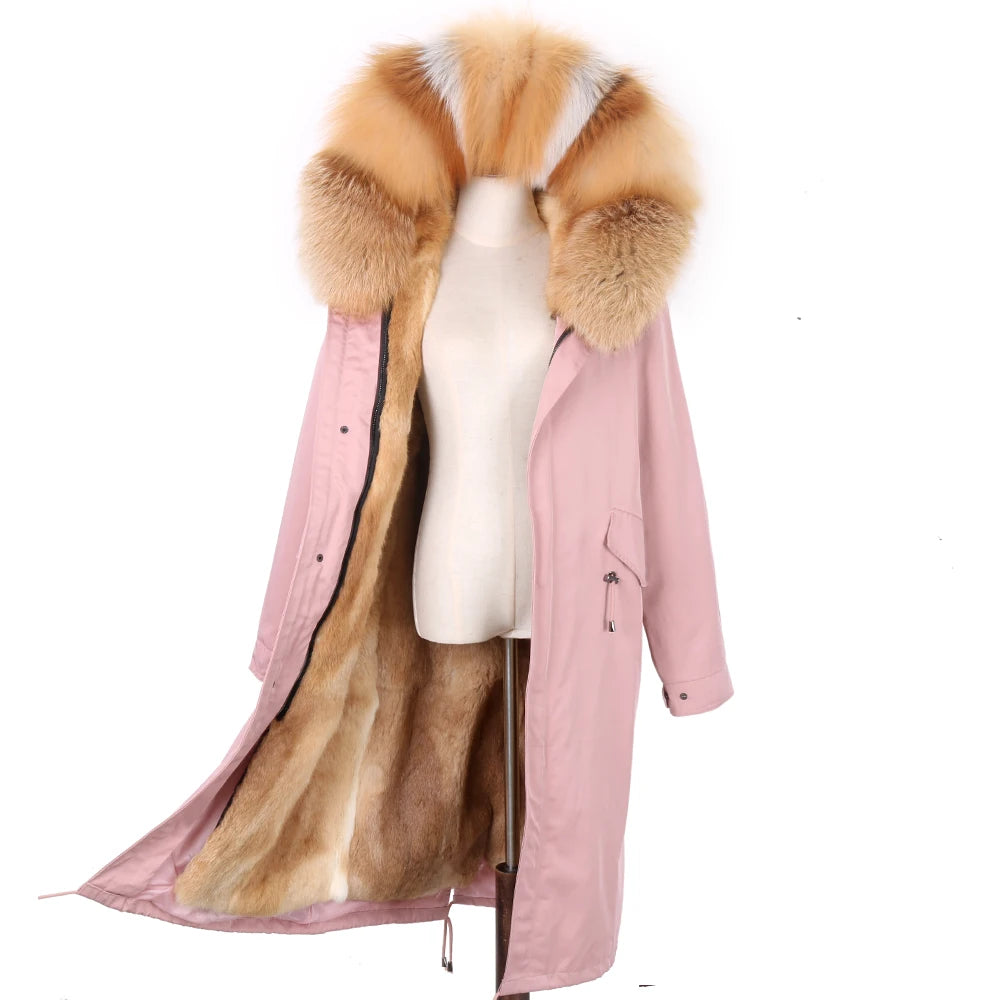 Detachable X-long Parka Waterproof Winter Jacket Women Natural Raccoon Fur Hood Rabbit Fur Liner Real Fur Coat  Streetwea