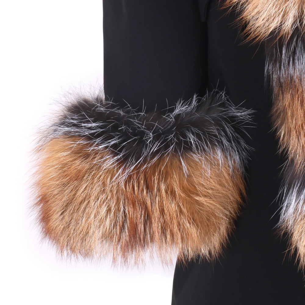 2024 Real Fur Coat Natural Real Fox Fur Collar Warm Big Fur Outerwear Detachable Female Long Parka Women Fashion Winter Jacket