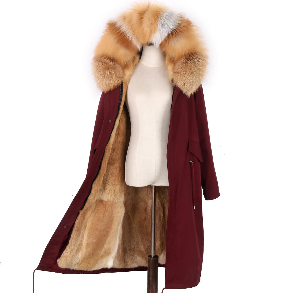 Detachable X-long Parka Waterproof Winter Jacket Women Natural Raccoon Fur Hood Rabbit Fur Liner Real Fur Coat  Streetwea
