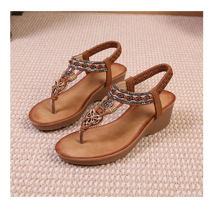 Travel wedge heel Roman sandals women's new style European and American ethnic style open-toe vacation travel leisure fashion
