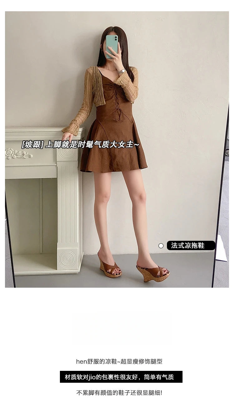 Wedge Heel Platform Thick Sole Peep Toe Sandals 2026 Summer New Style Women's Shoes for Outdoor Wear